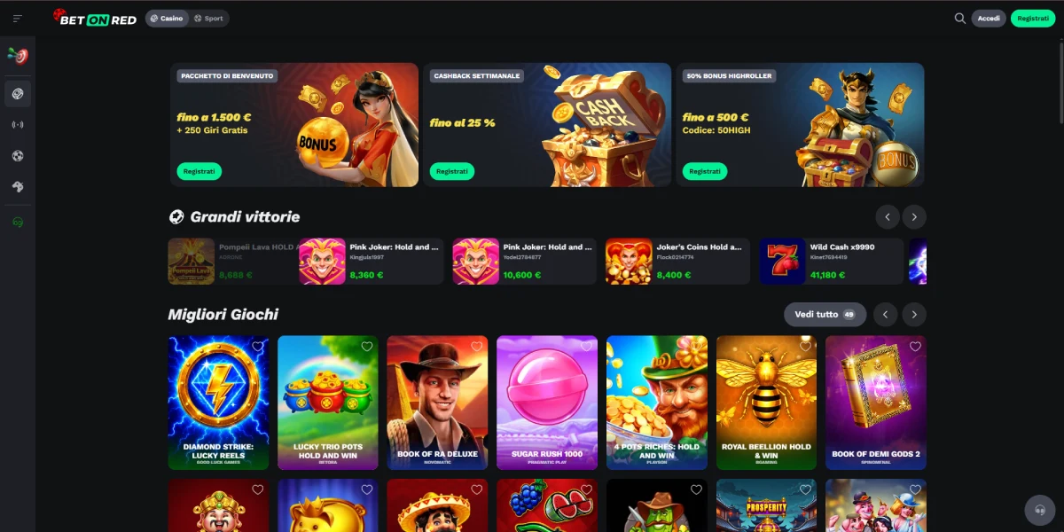 Giochi disponibili su BetOnRed